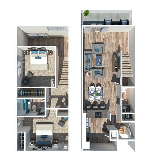 B3 Two Bedroom One and a Half Bath Floorplan at Kinley Lofts, Knoxville